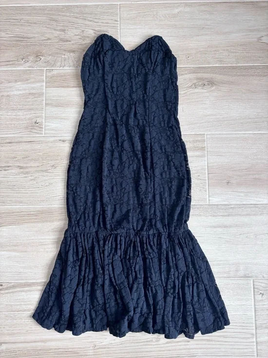 Vintage 80s Betsey Johnson Punk Label Black Lace Strapless Midi Dress Medium - Picture 1 of 7